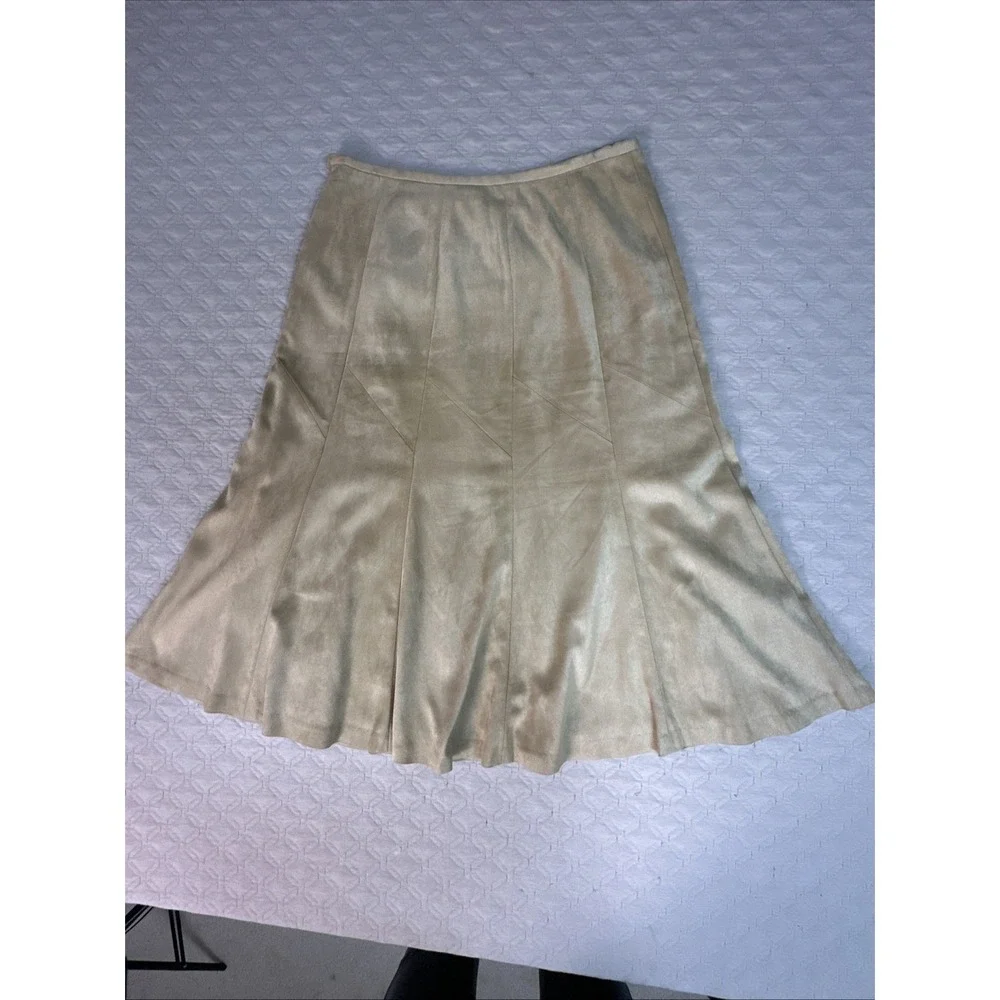 Talbots A-Line Midi Skirt Women's Sz 8 Stretch Beige/Camel Polyester